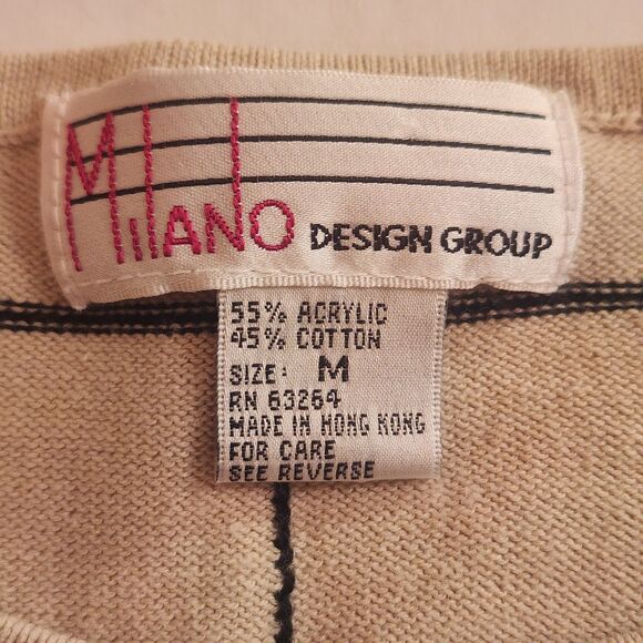 Milano Design Tan and Black Window Pane Pattern Short Sleeved Top Womens Size M - Picture 3 of 5